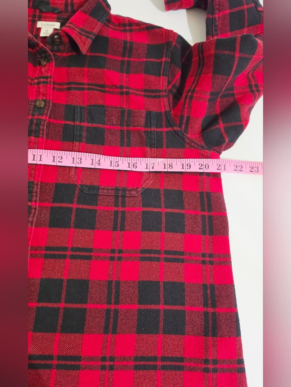 L.L.Bean Women’s M 100% Organic Cotton Flannel Shirt Red Black Plaid Button Up - Picture 10 of 15